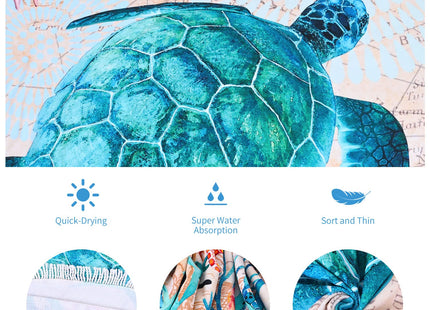 LIVILAN Sea Turtle Round Beach Towel, Microfiber, 59" Diameter, Quick Dry, Sand Free, Ocean Sea Turtle Gifts