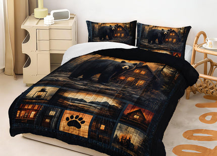lneffble Black Bear Comforter Set Twin Size for Boys Kids,Rustic Theme Woodland Cabin Lodge Bear Hunting Bedding Set,Soft Microfiber Wildlife Forest Animals Print Quilt Set