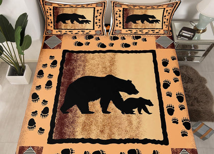 Lodge Cabin Bed Sheet Set Wild Bear Animal Paw Print Decor Bedding Set Retro Gradient Stripes Buffalo Sheets Country Style Flat Sheet for Kids Teens Adults Twin Size 3 Pieces