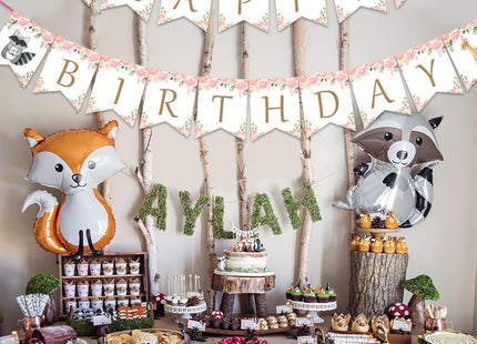 Kreatwow Woodland Happy Birthday Banner Woodland Birthday Party Decorations Girls Jungle Forest Animal Creatures Bunting Banner Garland for Girls