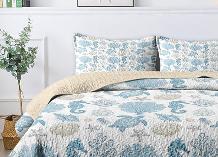 Pamnest Queen Quilt Set, 3 Pieces Sea Shell Coral Bedding, Bedspread