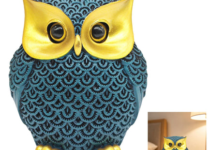 Lwjhzywl Collectible Resin Owl Statue, Creative Decorative Owl Ornament for Living Room Shelf Office Desktop, Unique Home Decor Gift for Owl Enthusiasts (Blue)