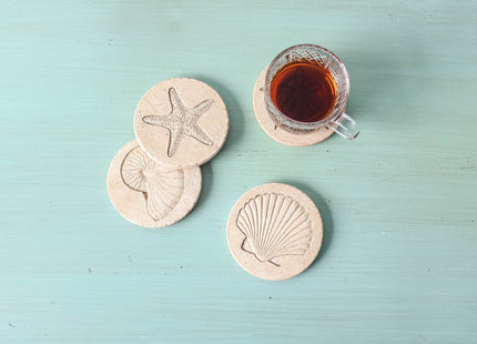Beach Coasters for Drink 4PCS Absorbent Starfish Seashell Round Coasters