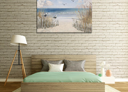 XXMWallArt FC3781 Sandy Beach Wall Art Canvas Print Wall Art Seascape Blue Print Home Decor Abstract Coastal Picture Modern Ocean Artwork for Living Room Bedroom Bathroom Office Decor