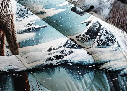 AILONEN Snow Wolf Comforter Set Queen Size, Brown Wolf Bedding Set,Snowfield Forest Animals Printed Comforter Sets,Teen Boys Breathable Duvet Set 3 Pieces, 1 Quilt and 2 Pillowcases