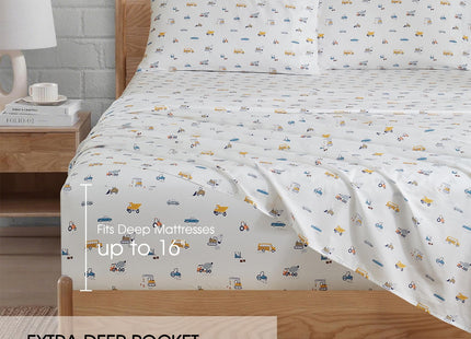 Ivellow Twin Sheet Set 100% Natural Cotton Sheets Soft Breathable Durable Lightweight Crispy Percale Twin Bed Sheets 16" Deep Pocket Elk Forest Patterned Sheets Kids Twin Bedding Dorm Essentials