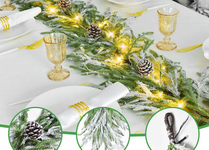 YoleShy 2PCS 9FT Norfolk Pine Garland Flocked Garland with Lights Pinecone
