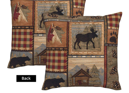 DATANSEN Set of 2 Square 18x18 inch Retro Brown Throw Pillow Covers Rustic Lodge Bear Moose Decorative Throw Pillowcase for Home Sofa Thick Cotton Linen Cushion Cases (45x45 cm) Paw Prints Cabin