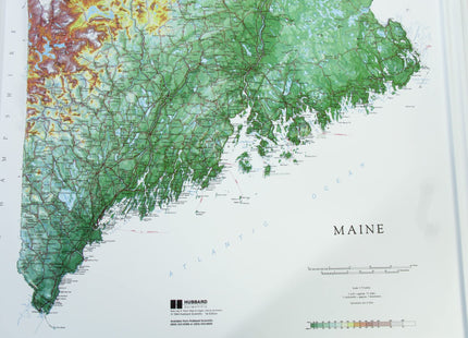 3D Maine Raised Relief Map | Topographic Wall Map, Feel the Terrain | 22.5" x 32.5" | USGS Topographic Data | Vacuum-Formed | Hubbard Scientific