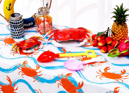 Juexica 4 Pcs Crab Tablecloth 54x108 Inch Plastic Party,Blue Waves Style