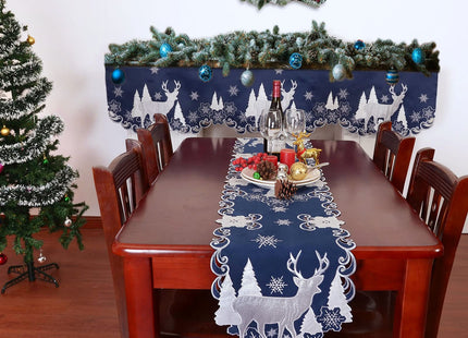 Simhomsen Embroidered Navy Blue Christmas Holidays Reindeer Table Runner (13 × 69 Inches)