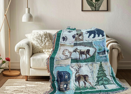 EZ.enjoy Moose Bear Lodge Woven Tapestry Throw Blanket 50"x60"