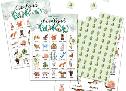 Chuxvon Woodland Bingo Cards, Baby Shower Party Activities, Woodland Animals Theme Game for 24 Players, Gender Reveal Bingo Game Cards, Woodland Party Favors Supplies Decorations(A04)
