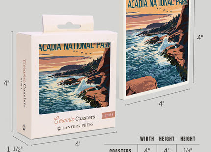 Lantern Press Acadia National Park, Maine, Mount Desert Island (Absorbent Ceramic Coasters Set of 4 Matching Images, Cork Back, Kitchen Table Decor)