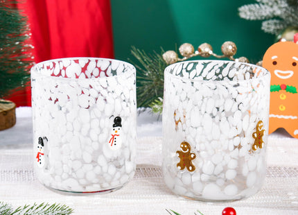 2 Pcs Christmas Icon Glass Cups Set, 16oz Gingerbread Man Icon Wine Glasses