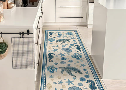 Coastal Nautical 2x6 Runner Rug for Hallway Kitchen Bedroom Beach Theme