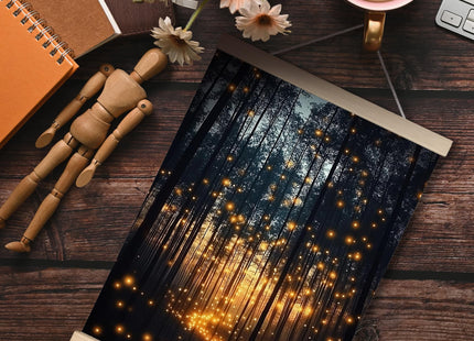 FITIE Enchanted Forest Firefly Wall Art Poster Framed, Magical Twilight Forest Nature Landscape Aesthetic Canvas Wall Art Prints for Home Living Room Bedroom Decor, 12x16 Inch