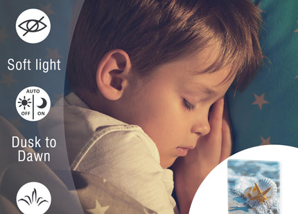sndheke Starfish Seashell on Beach Night Light Plug into Wall, Summmer Ocean Beach Dusk to Dawn Night Light,0.5w Energy Saving Sleep Friendly Nightlights for Kids Boys Girls Home Decor
