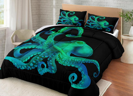Bedbay Ocean Octopus Comforter Set Queen Size Ocean Animal Comforter Set for Kids Teens Sea Marine Themed Octopus Bedding Tentacles Pattern Queen Bedding Set