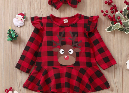 Aalizzwell Little Toddler Girls Christmas Outfits Deer Buffalo Plaid Tunic Tops Pants Xmas Clothes Set (Deer, 4-5T)