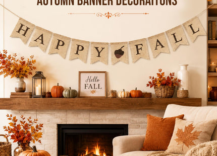 Happy Fall Banner Decorations Set, Pinecone Thanksgiving Garland Decor