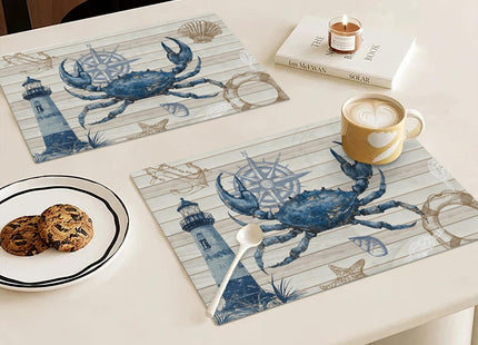 Crab Ocean Placemats Set of 6 Nautical Lighthouse Table Mats Washable Coastal Place Mats for Home Party Indoor Kitchen Dining Table Decoration 12x18 Inch