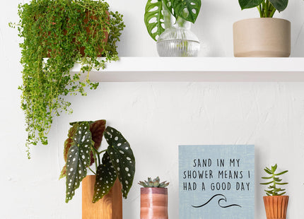Qvapt Beach Wooden Sign,Coastal Bathroom Signs,Beach Theme Bathroom Decor,Sand in My Shower Means I Had a Great Day Wood Box Sign,Coastal Easter Decor for Home House Table Desk Shelf