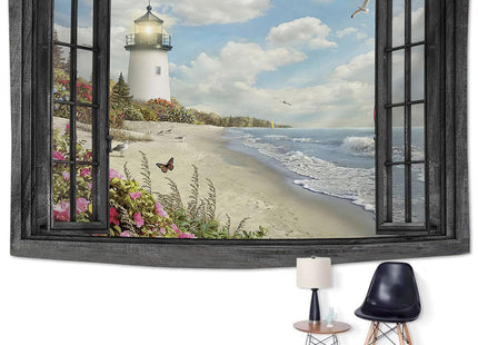 Baegopa Beach Tapestry Large Lighthouse Ocean Tapestry Wall Hanging for Bedroom Seascape Coastal Tapestries Wall Decor for Home Office Dorm Living Room 40"x60"