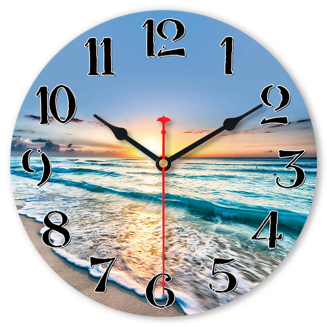 VIKMARI 8in Beach Coastal Wall Clock, Small Wooden Ocean Kitchen Decor