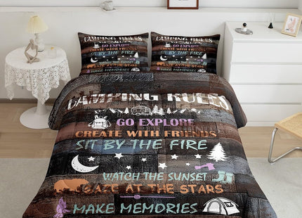 Erosebridal Rustic Camper Comforter Set Twin Happy Camping Rules Bedding Set Farmhouse Rv Bedding Comforter Sets for Bunk,Camper Accessories for Inside Travel Trailers Quilt,Cabin Lodge Decor