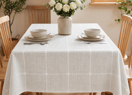 Horaldaily Farmhouse Plaid Tablecloth, Beige, 52×70 Inch Rectangular