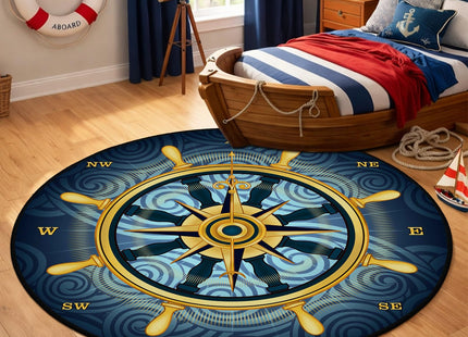 keepcute 6 ft Round Compass Rose Area Rug Nautical Non Slip Floor Mat