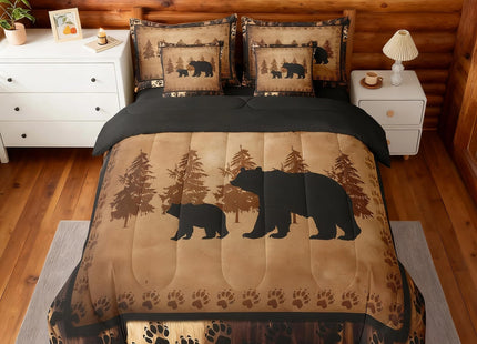 Feelyou Bear Comforter Set King Size 7 Pcs Cabin Lodge Bed in a Bag Rustic Wild Animals Bedding Farmhouse Hunting Bed Set with Sheets, Pillowcases, Pillow Covers