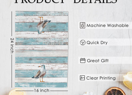 KFXHANGD Coastal Seagull Bird Kitchen Towels and Dishcloths Set of 2, Farmhouse Beach Seagulls Dish Towels, Nautical Beachy Hand Tea Towels for Bathroom Kitchen, Seagull Bathroom Decor, 16×24 Inch