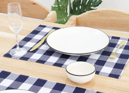 PurpleEssences Plaid Placemats 13x19 in Buffalo Plaid - Blue & White