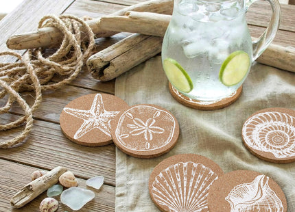 Ferrochef 12 Pcs Coastal Coasters for Drinks Beach Cork Sea Shell Mat Gift