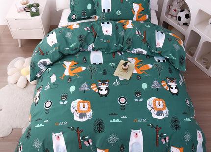JSD Green Forest Animal Kids Duvet Cover Set Queen Size