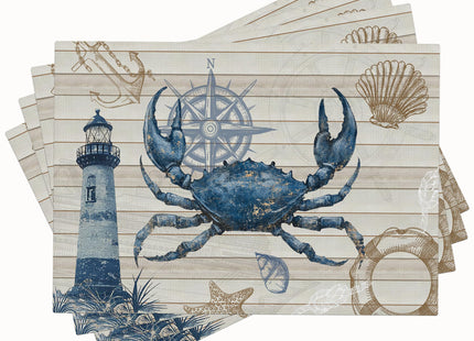 Crab Ocean Placemats Set of 4 Nautical Lighthouse Table Mats Washable Coastal Place Mats for Home Party Indoor Kitchen Dining Table Decoration 12x18 Inch