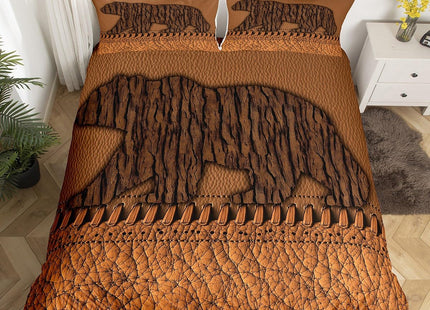 Erosebridal Oak Bark Bear Bedding Sets for Boys Men Twin,Hunting Woodland Animal Duvet Cover,Rustic Patchwork Brown Cowhide Leather Comforter Cover,Country Farmhouse Quilt Cover 1 Pillow Case