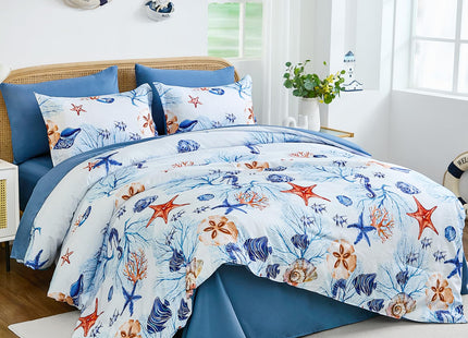 Coastal Queen Comforter Set,7 Pieces Beach Themed Sand Dollor & Starfish