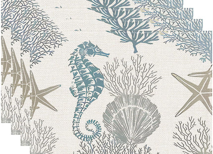 ZCHOMI Nautical Coastal Seahorse Coral Placemats Set of 4, 12x18 Inch Starfish Ocean Beach Table Place Mats for Kitchen Dining Home Party Decor