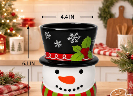 Taesun Snowman Ceramic Utensil Holder, Christmas Kitchen Decor, 3D Snowman Countertop Storage Crock, Xmas Decorative Container for Cooking Utensils, Holiday Tabletop Home Party Decoration
