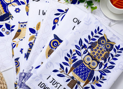 Bencailor 6 Pack Decorative Kitchen Towels Sets Hand Dish Towels for Kitchen Bathroom Home Supplies Housewarming Gift 16" x 24"(Blue White,Owl)