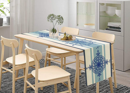 Nautical Compass Table Runner Vintage Navy Blue Striped Coastal Compass Spring Summer Ocean Theme Dinner Runner for Farmhouse Kitchen Dining Party Holiday 13x36in