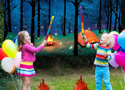 Forest Camping Backdrop & 2 Sets 3D Cardboard Campfire Decor
