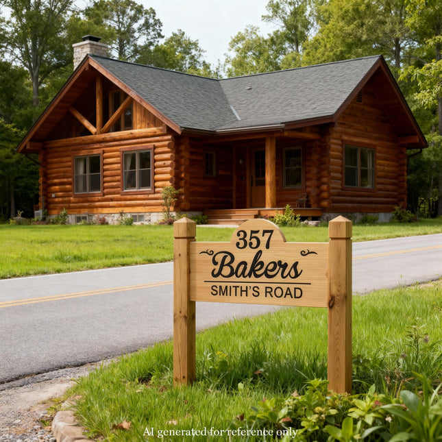 Personalized Outdoor Wood Decor Custom Family Name Wood Cabin Sign with Posts Engraved Wooden Address Sign Outdoor Camping Signs Housewarming Gift