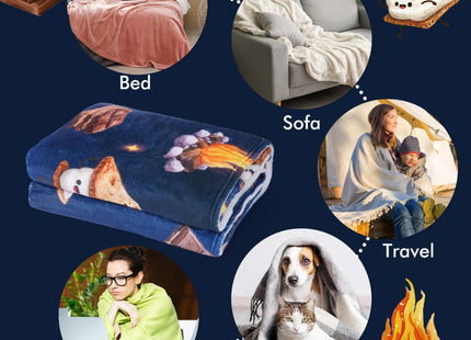 Smores Marshmallow Throw Blanket, 50 x 60 in Campfire Flannel Blanket