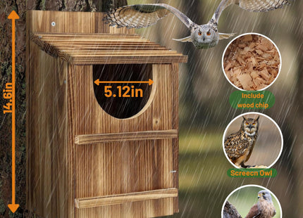 JILVGS Owl Box, Carbonized Pine Screech Owl Nesting Box