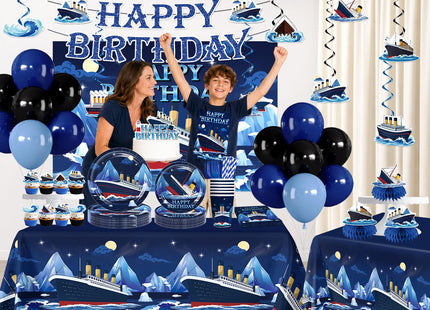 210pcs Xynic Nautical Birthday Decorations Tableware Set, 25 Serves