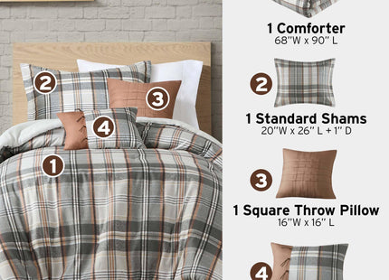 Intelligent Design Plaid Lodge Modern Tan/Gray Twin Comforter Set, 4pc